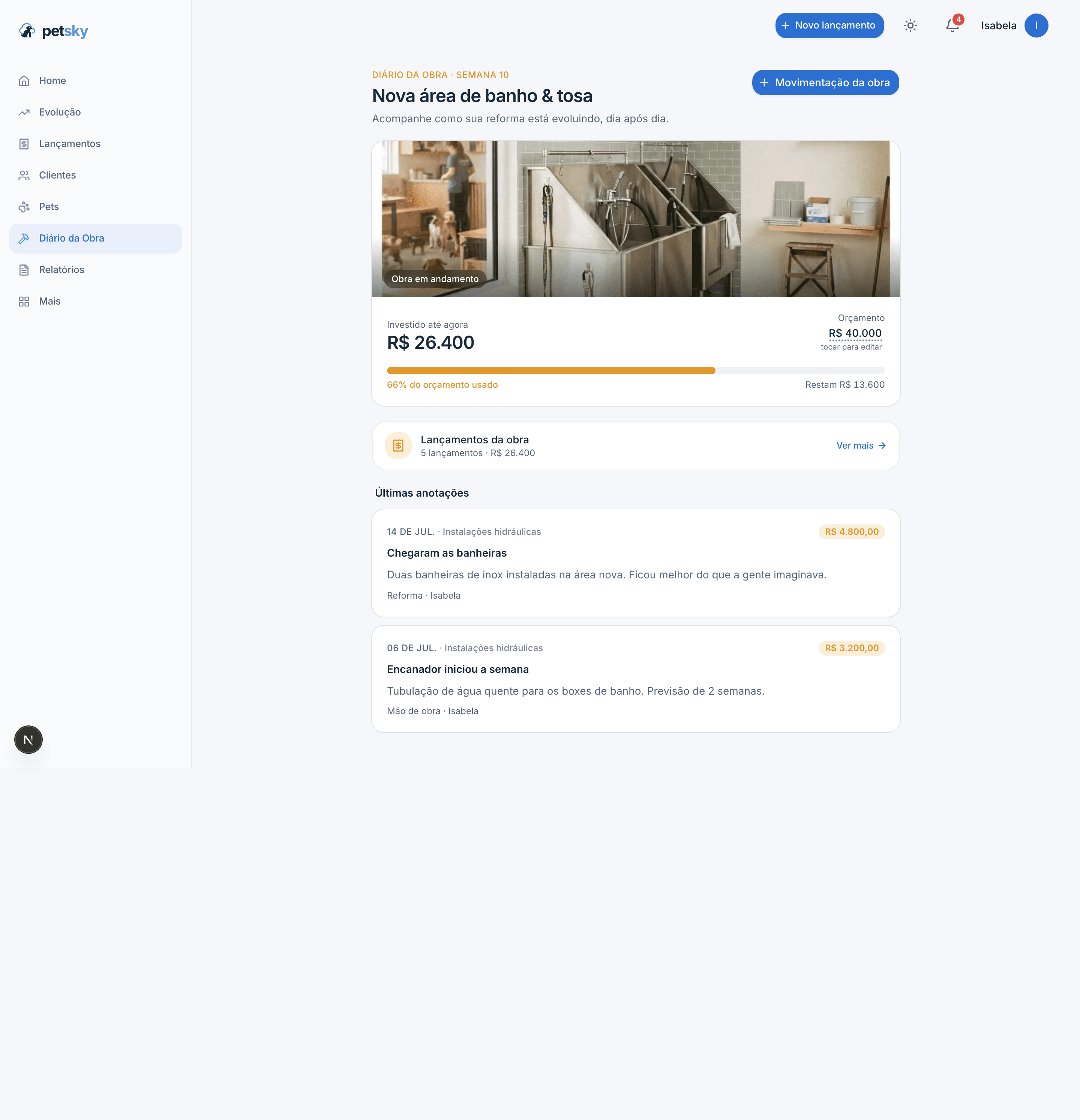 Diário da Obra — A obra não se mistura com a operação.